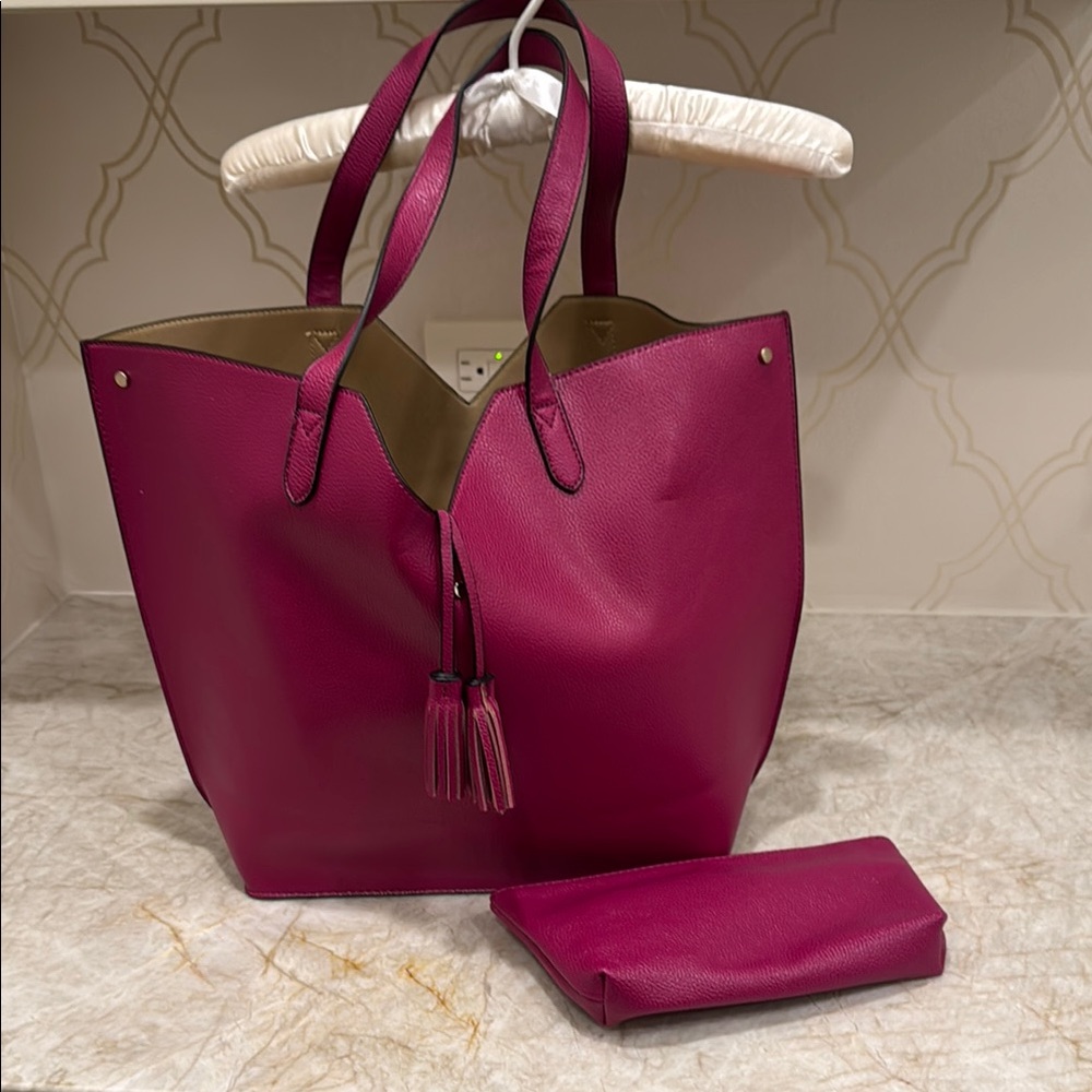 Elegant Magenta Tote Bag with Pouch